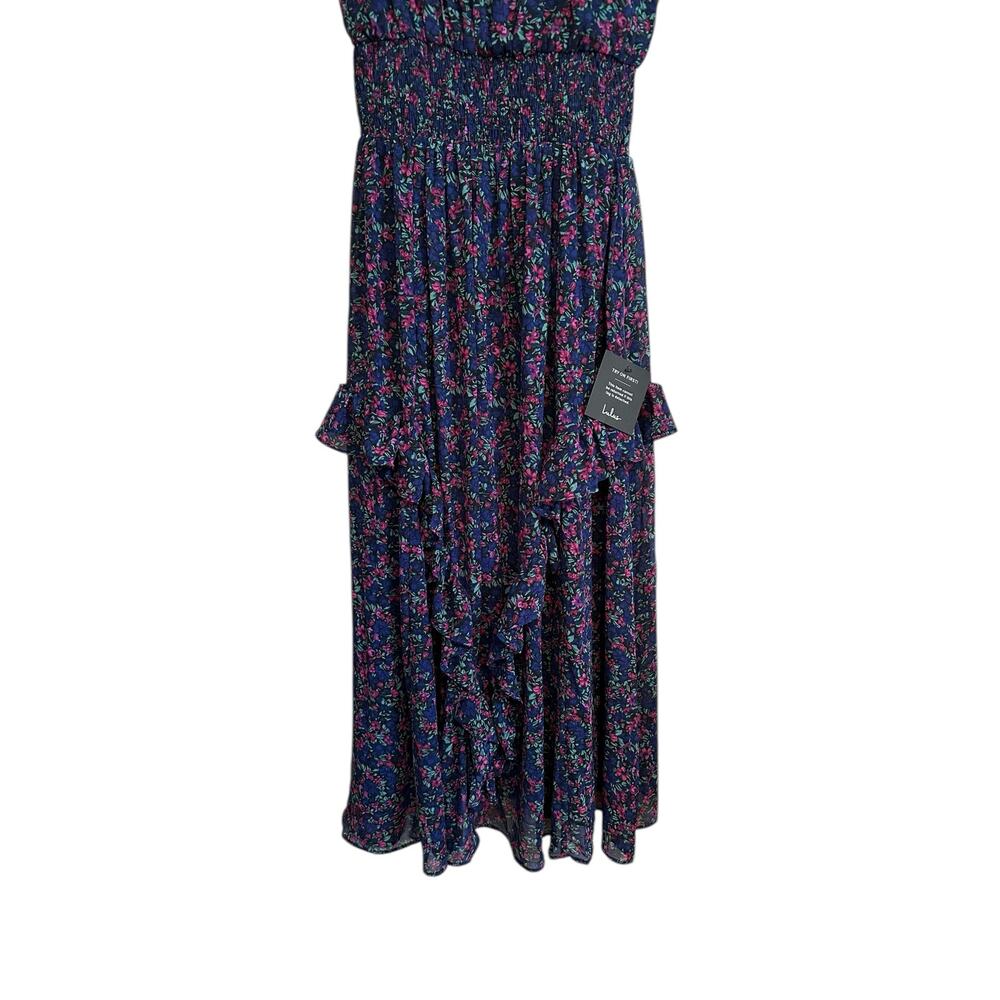Lulus Evalina Navy Blue Floral Print Mock Neck Sleeveless Ruffle Midi Dress XS - Picture 8 of 16